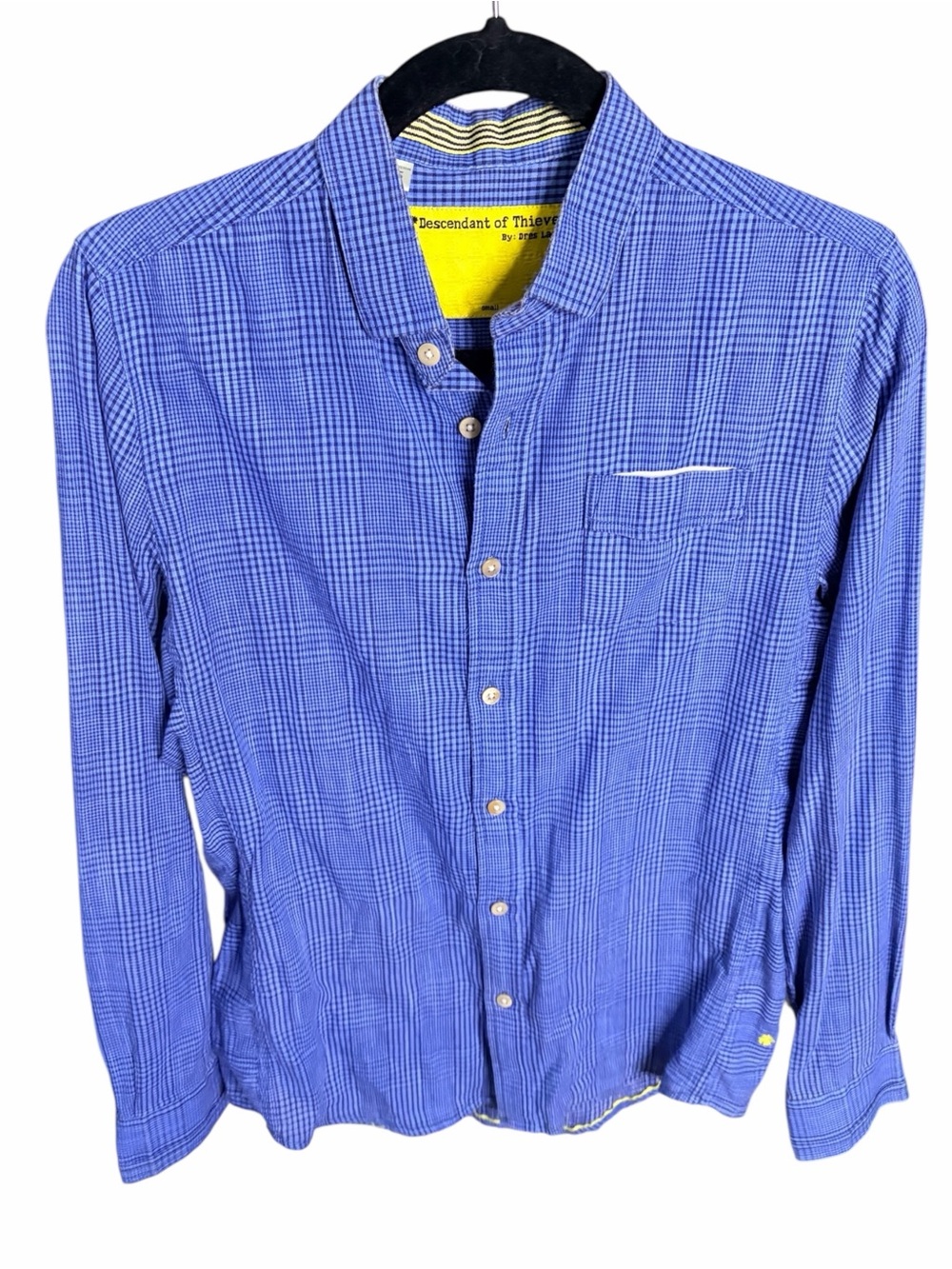 Men's Blue Check Casual Button-Down Shirt with Chest Pocket